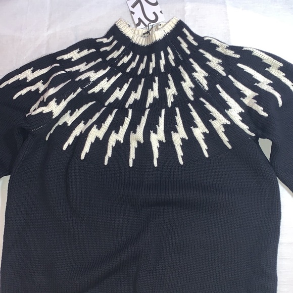 525 America wool sweater pullover turtleneck knit contrast cotton zigzag retro L - Picture 3 of 16